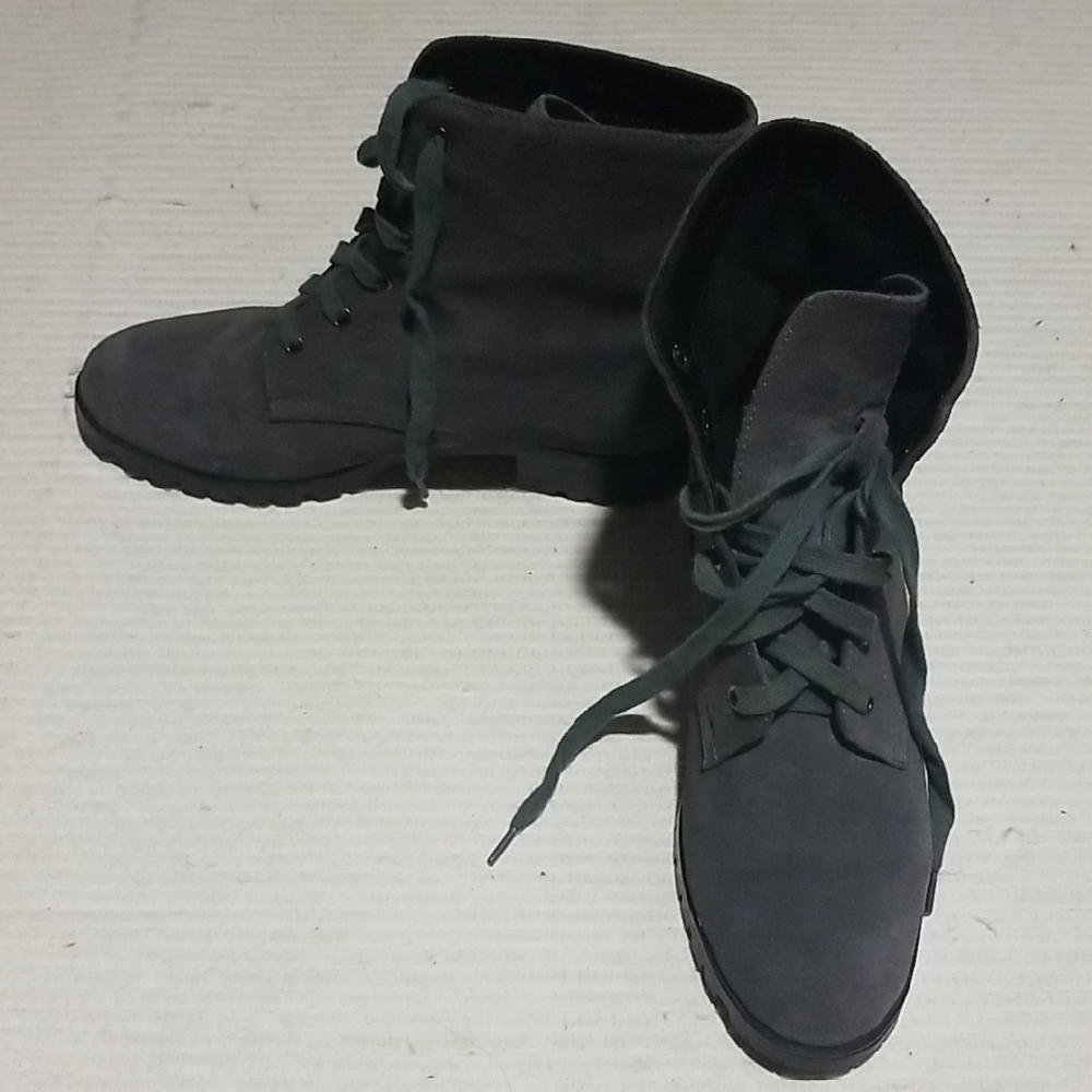 Gray Genuine Suede Lace-Up Boots